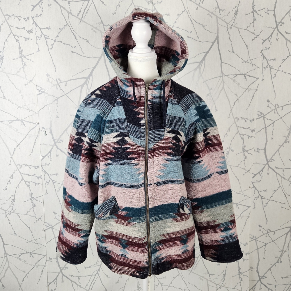 Petite Sophisticate Aztec Southwestern Wool Blend Full Zip Hooded Jacket